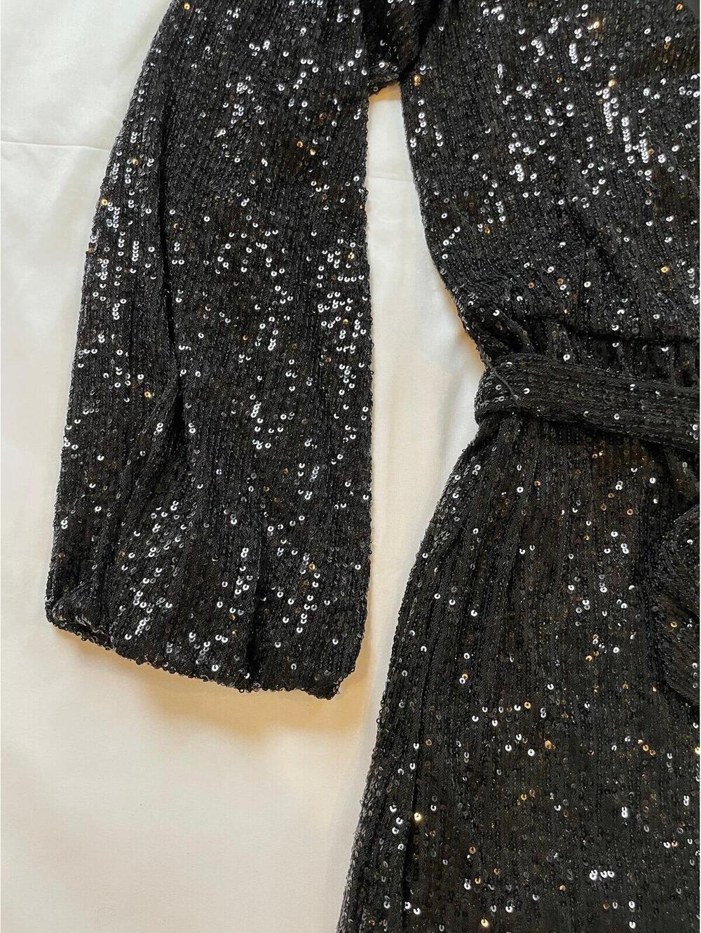 Free People Black Sequin Wrap Romper Medium Long Sleeve - Picture 5 of 8